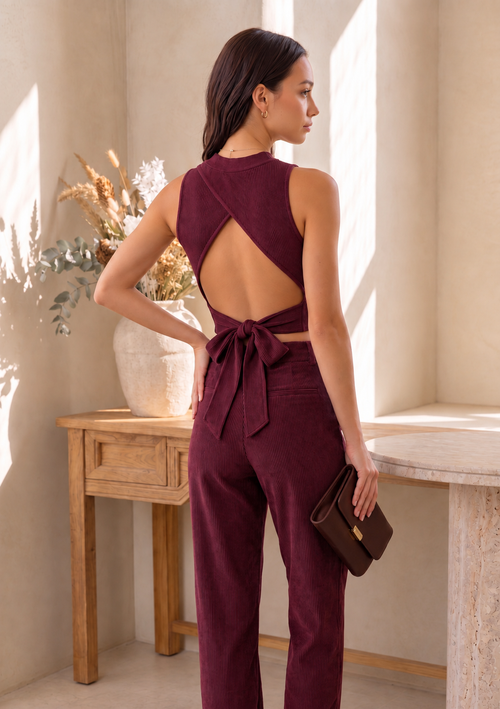 Ribbed Open-Back Tie-Up Crop Top