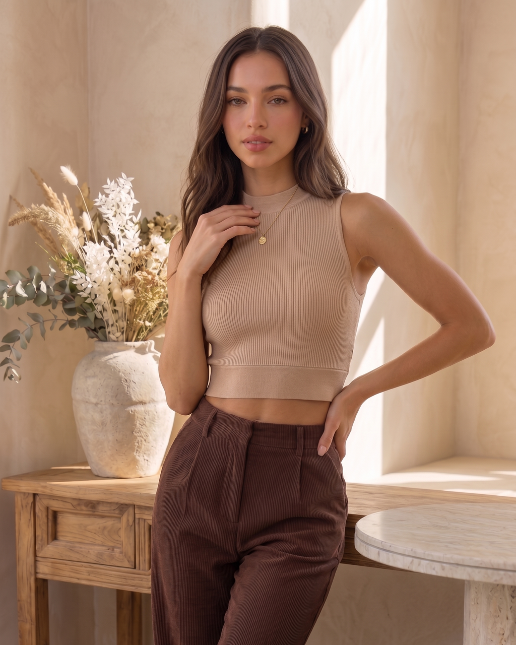 Ribbed Open-Back Tie-Up Crop Top